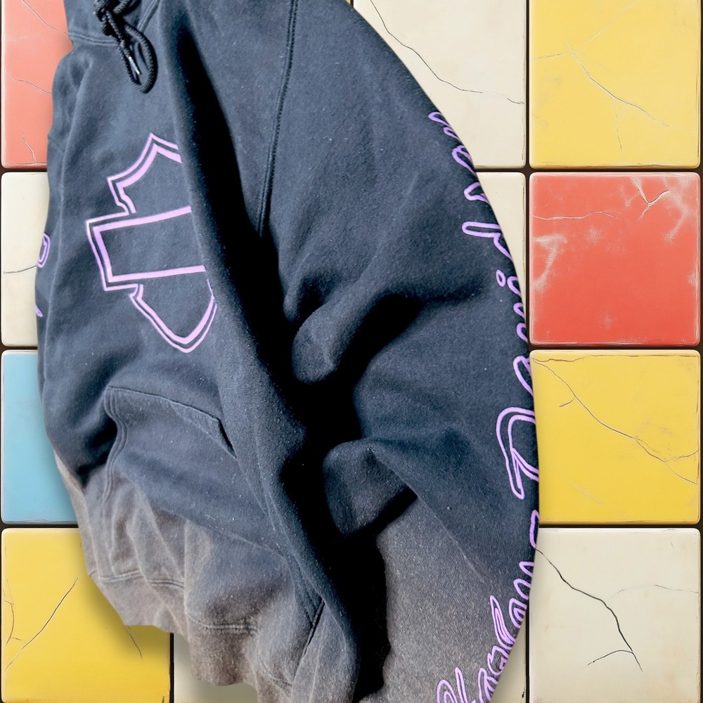 VTG Harley Davidson Faded Hoodie Sweatshirt Y2K Woman S Black‎ Purple Pullover - Picture 13 of 13